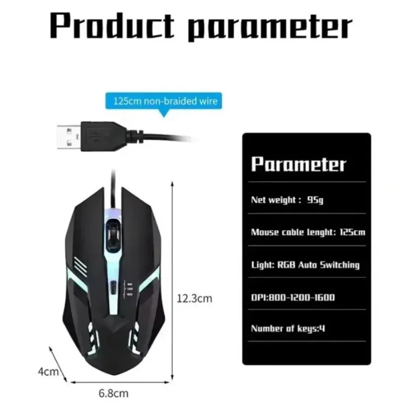 Laptop Mouse - فأرة ألعاب سلكية ملونة بثلاثة أزرار،